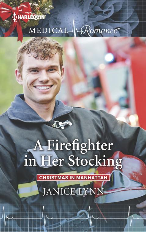 This image is the cover for the book Firefighter in Her Stocking, Christmas in Manhattan