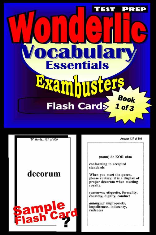 Wonderlic Test Prep Essential Vocabulary--Exambusters Flash Cards--Workbook 1 of 3, Exambusters Wonderlic