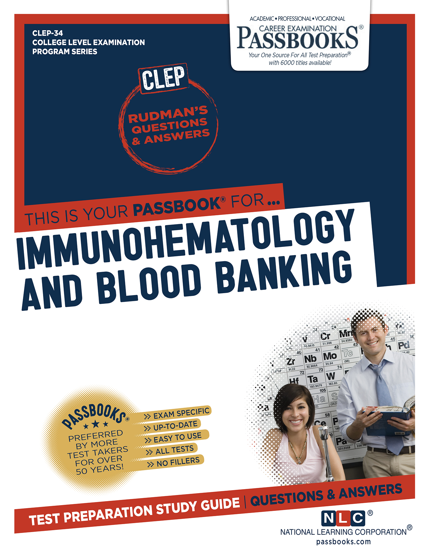 This image is the cover for the book IMMUNOHEMATOLOGY AND BLOOD BANKING, College Level Examination Program Series (CLEP)