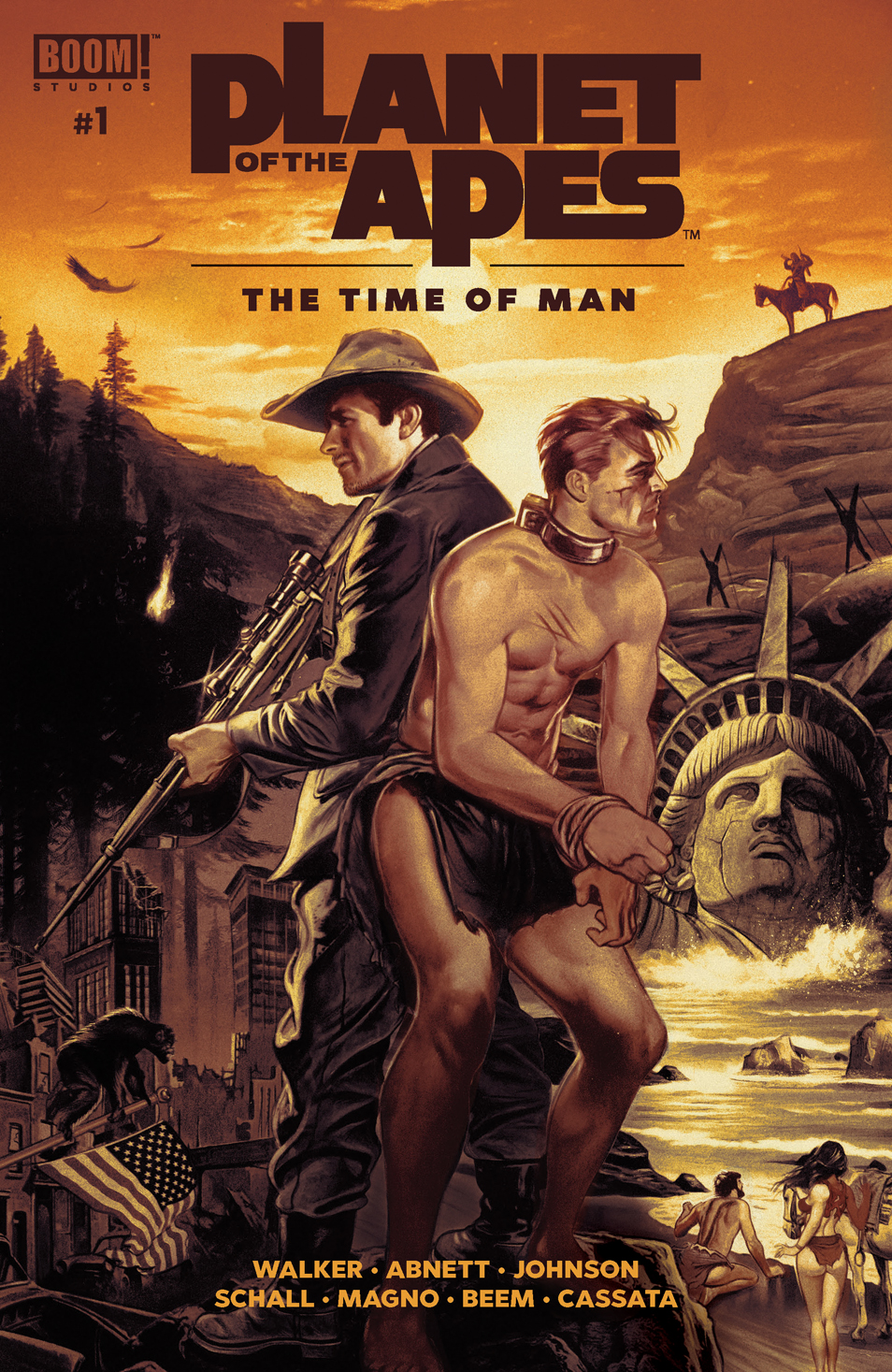 This image is the cover for the book Planet of the Apes: The Time of Man #1, Planet of the Apes