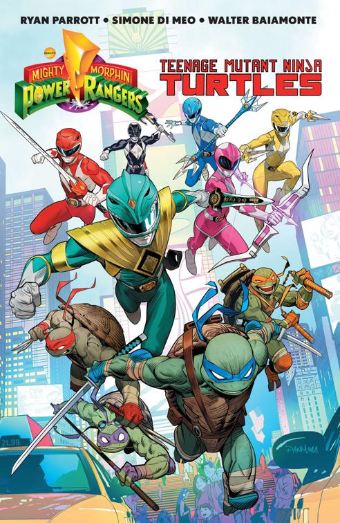 This image is the cover for the book Mighty Morphin Power Rangers/Teenage Mutant Ninja Turtles, Mighty Morphin Power Rangers/Teenage Mutant Ninja Turtles