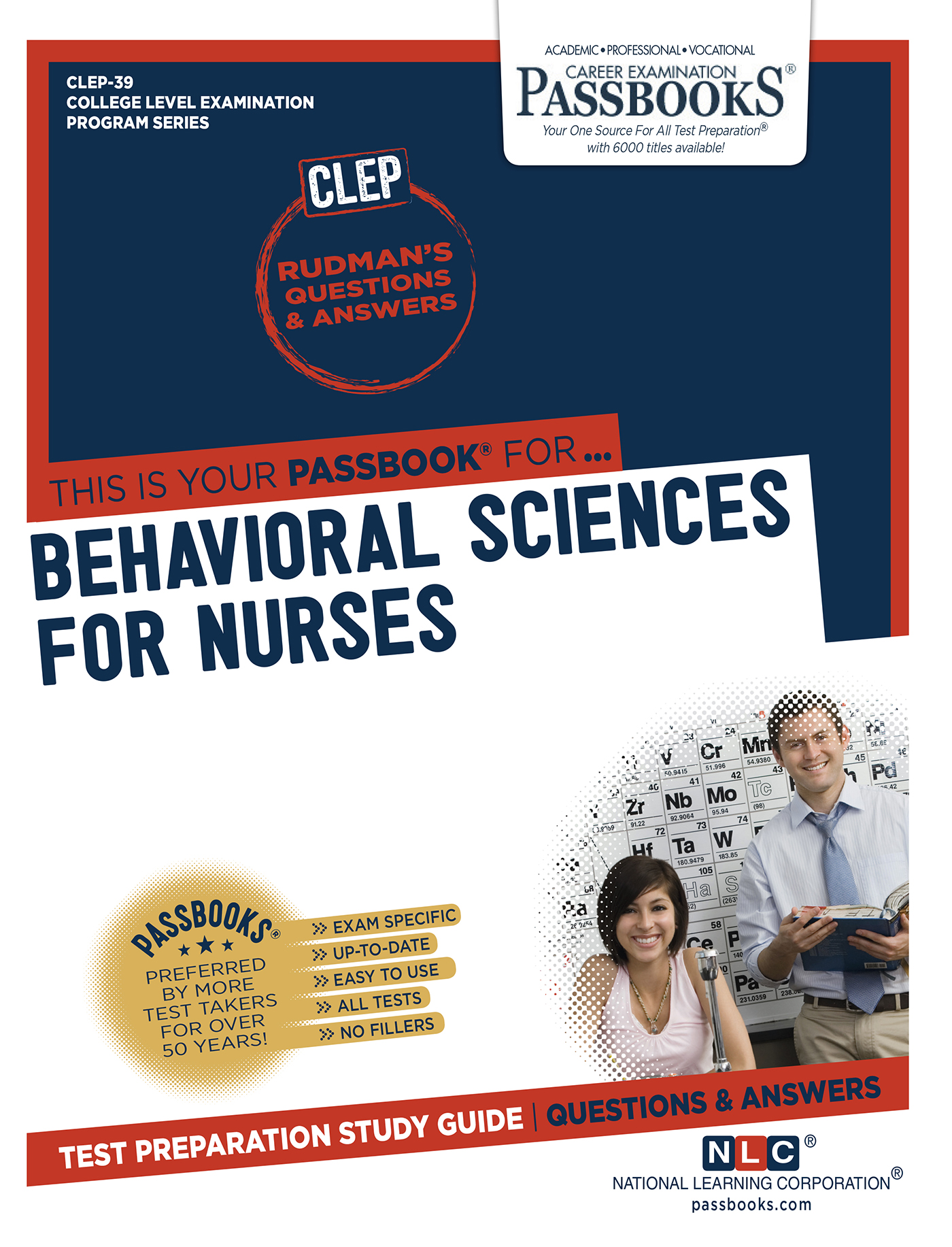 This image is the cover for the book BEHAVIORAL SCIENCES FOR NURSES, College Level Examination Program Series (CLEP)