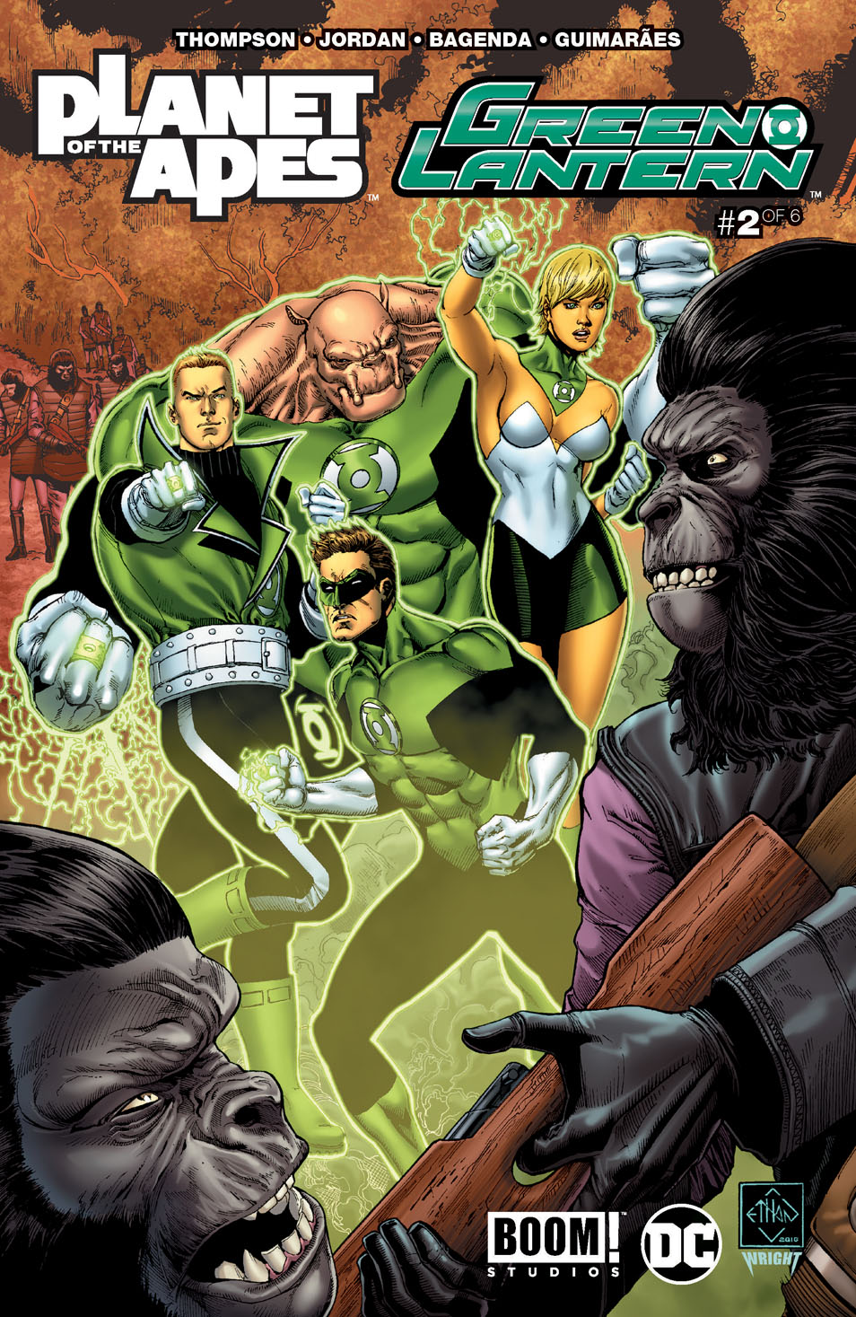 This image is the cover for the book Planet of the Apes/Green Lantern #2, Planet of the Apes/Green Lantern