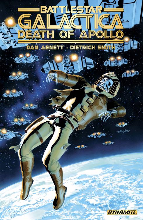 This image is the cover for the book Battlestar Galactica: Death of Apollo