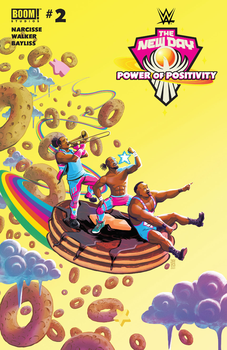 This image is the cover for the book WWE The New Day: Power of Positivity #2, WWE The New Day: Power of Positivity