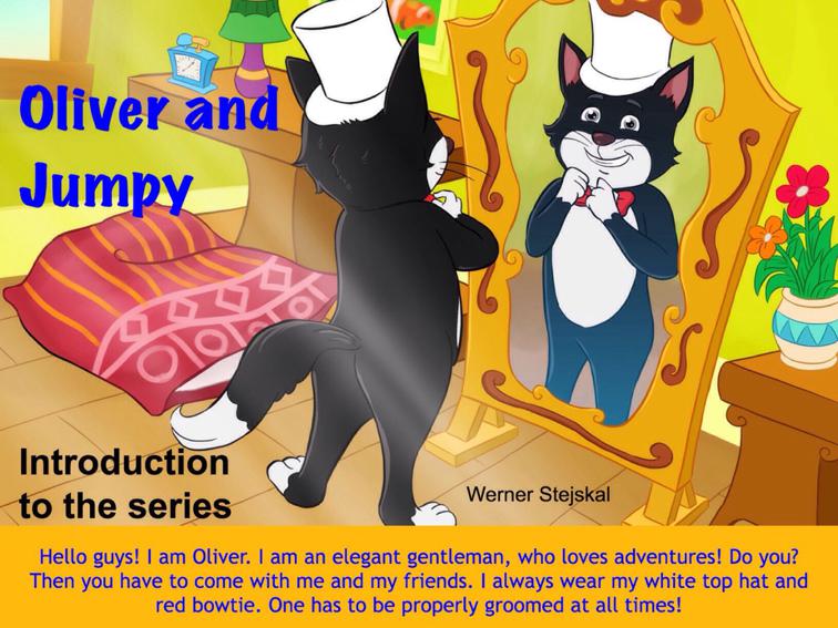 This image is the cover for the book Oliver and Jumpy - the Cat Series, Introduction to the Stories, Book 0, Oliver and Jumpy, the cat series