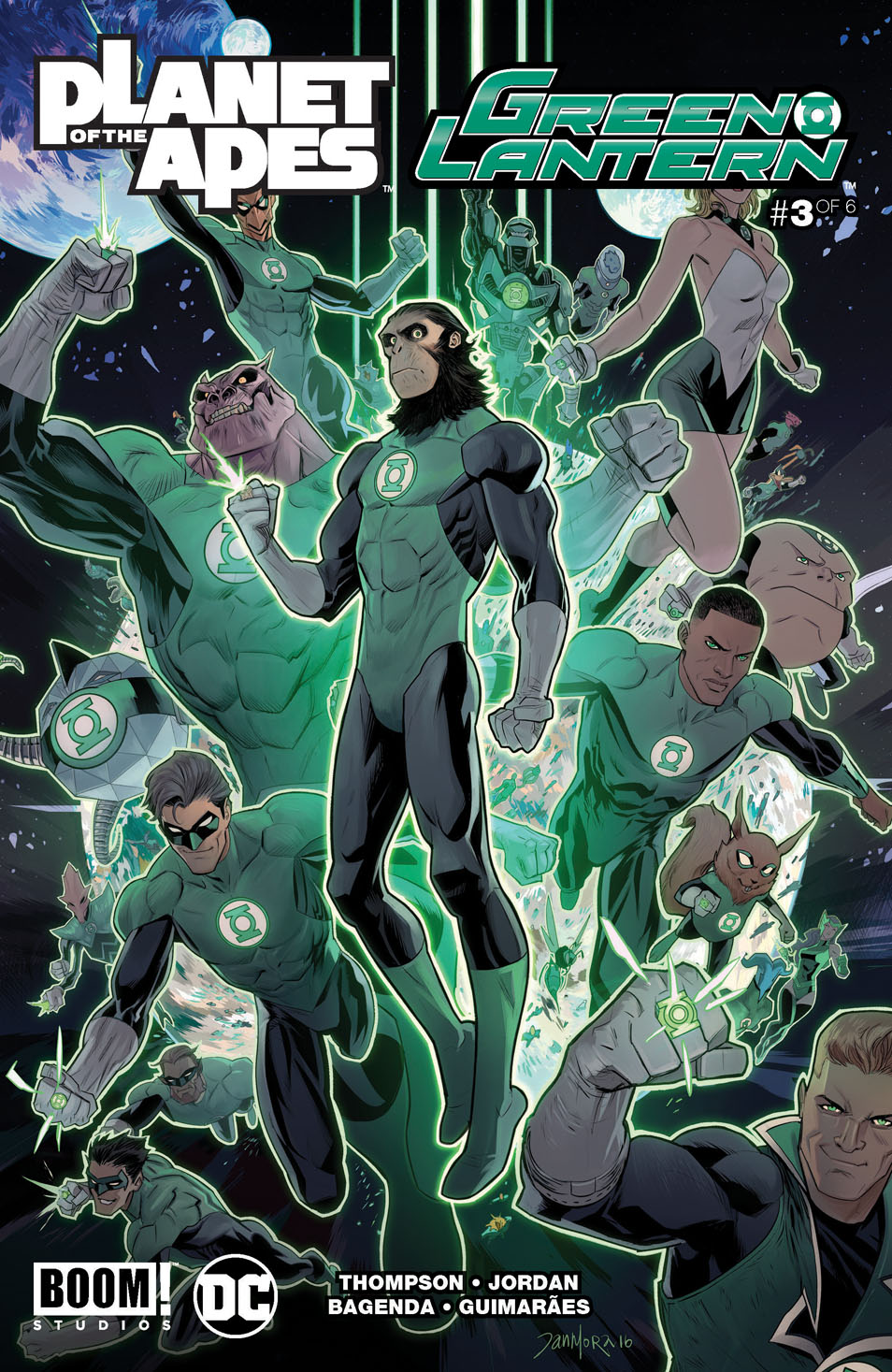 This image is the cover for the book Planet of the Apes/Green Lantern #3, Planet of the Apes/Green Lantern